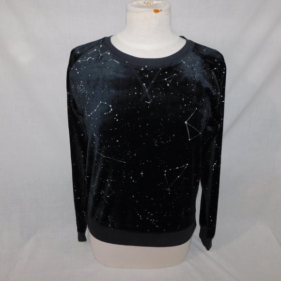 Suzy Shier Women S Black White Space Constellations Velour Long Sleeve Top shirt - Picture 10 of 10
